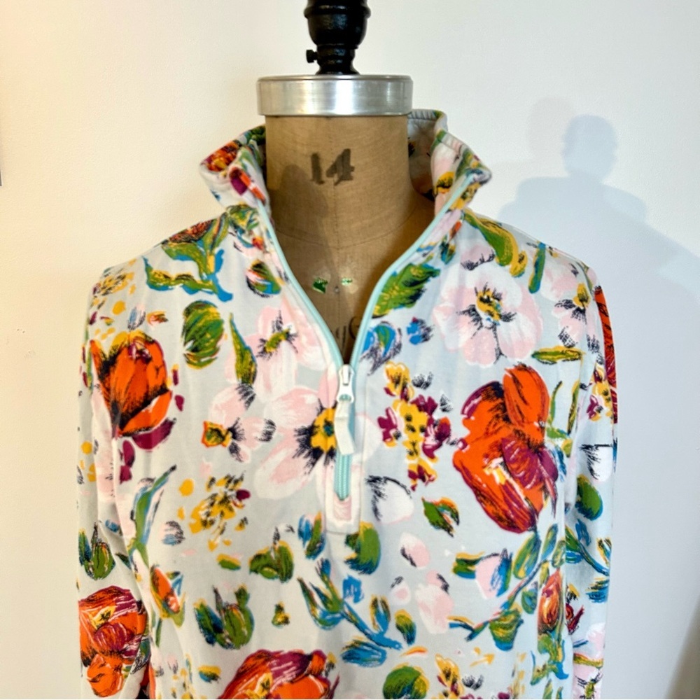Vera Bradley Sea Air Floral Colorful Cotton Terry 1/4 Zip Pullover Sz M - Picture 2 of 10